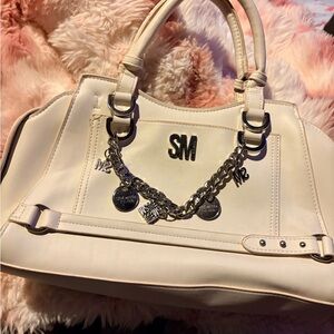 Steve Madden Cream Satchel with Chain Accent